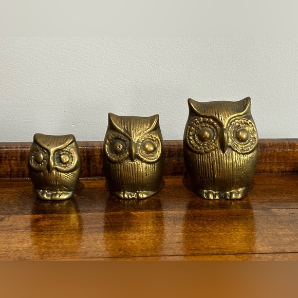 Set of 3 Brass Owls - Picture 5 of 12